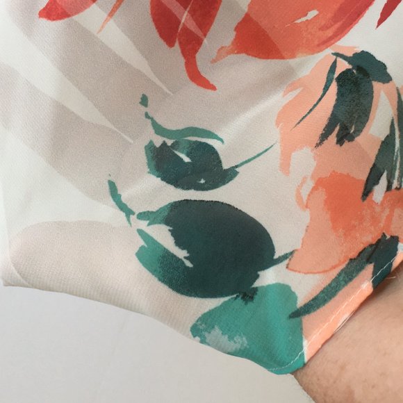 Women Dress Shift 14 Sheer Floral Lined White Muli - Picture 4 of 7